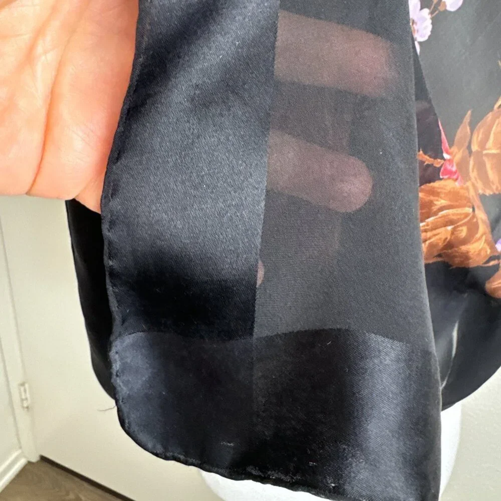 Vintage Silk Scarf Black Floral 34